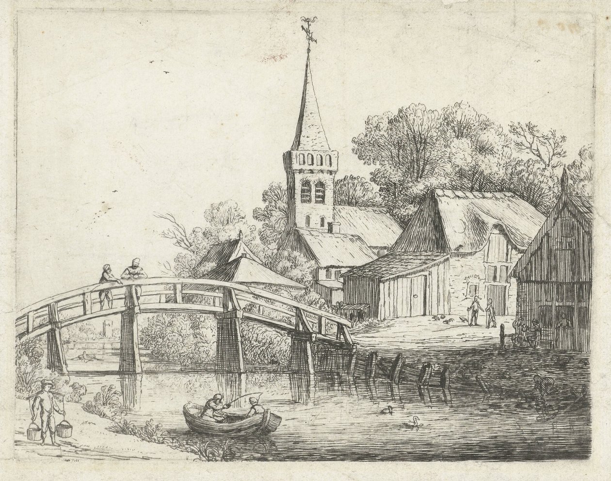 Landschap met houten brug door Jan van de Cappelle