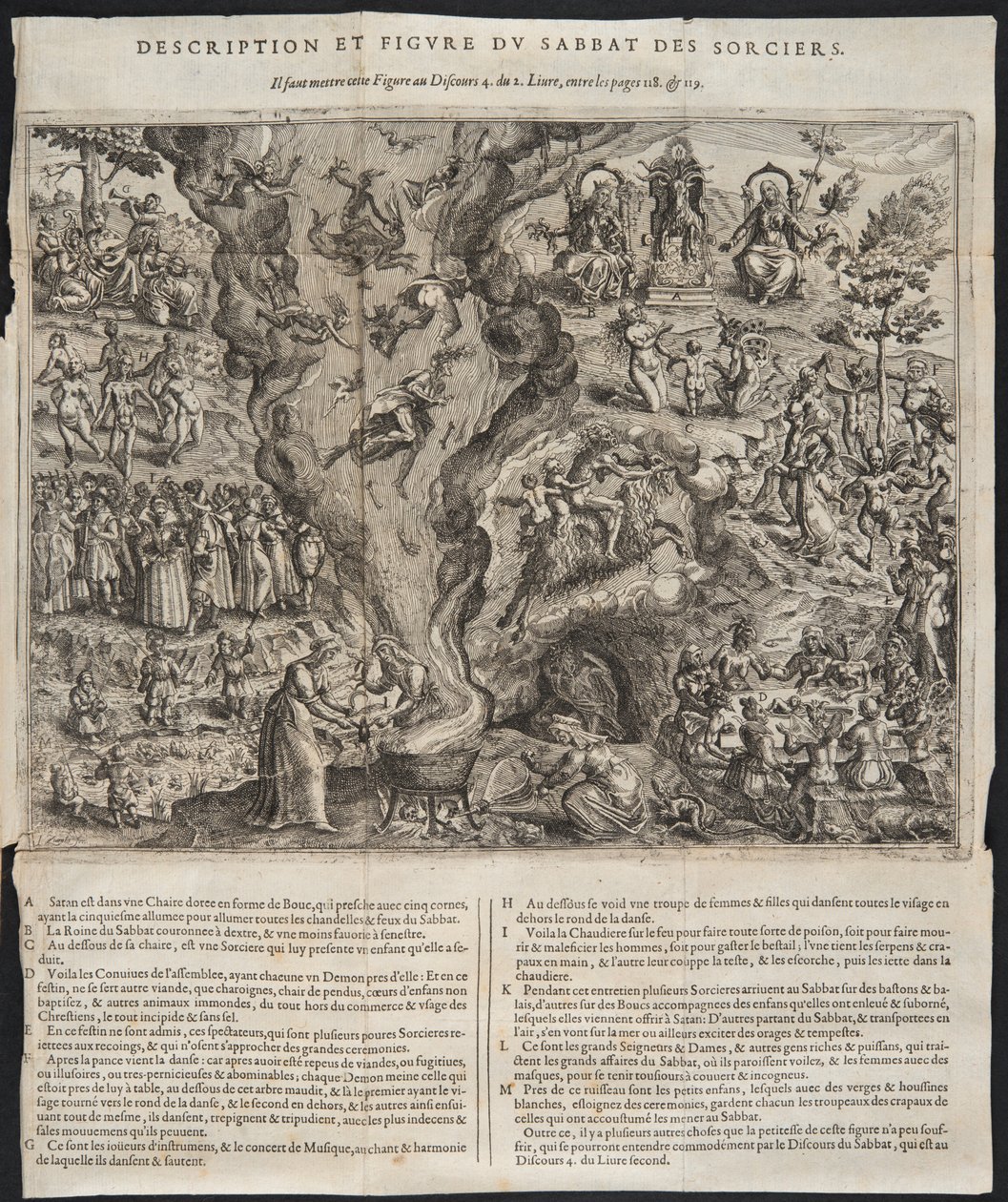 Detail van Een Heksensabbat, illustratie uit Tableau de LInconstance des Mauvais Anges et Demons, door Pierre de Lancre, 1613 door Jana Ziarnki