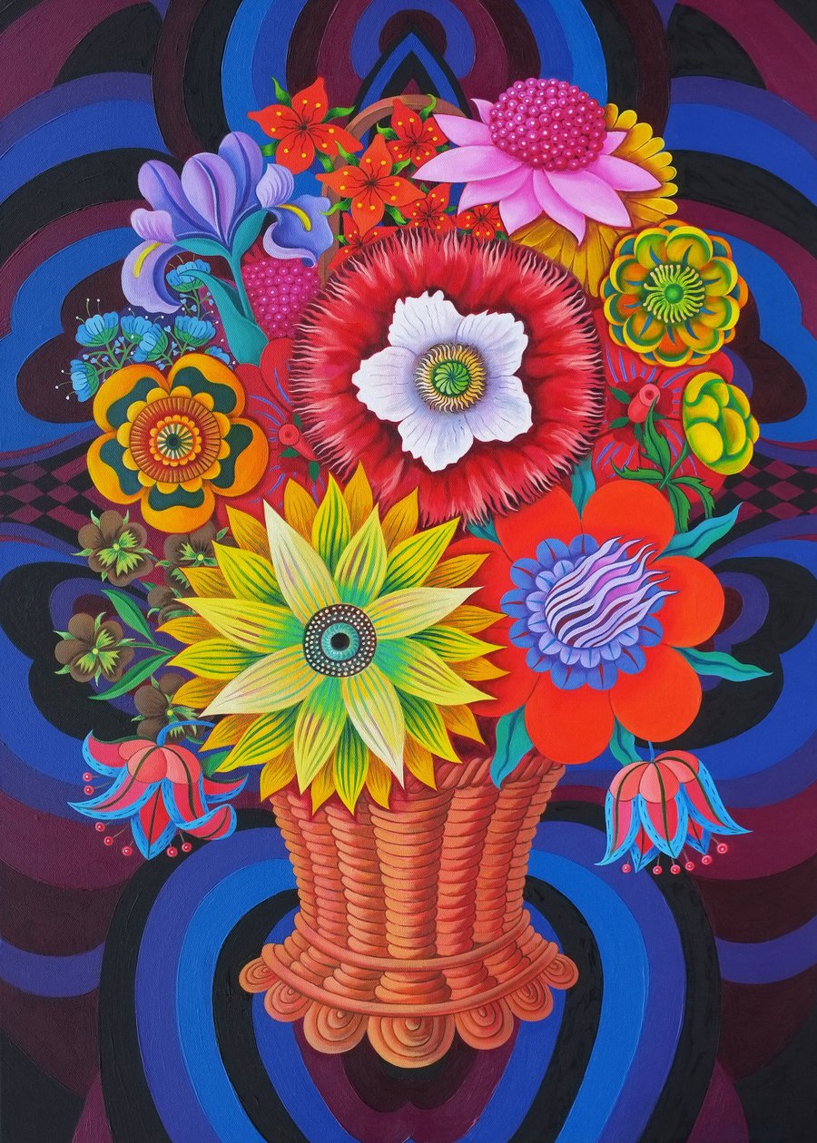 Bloemen in een mand, 2013 door Jane Tattersfield