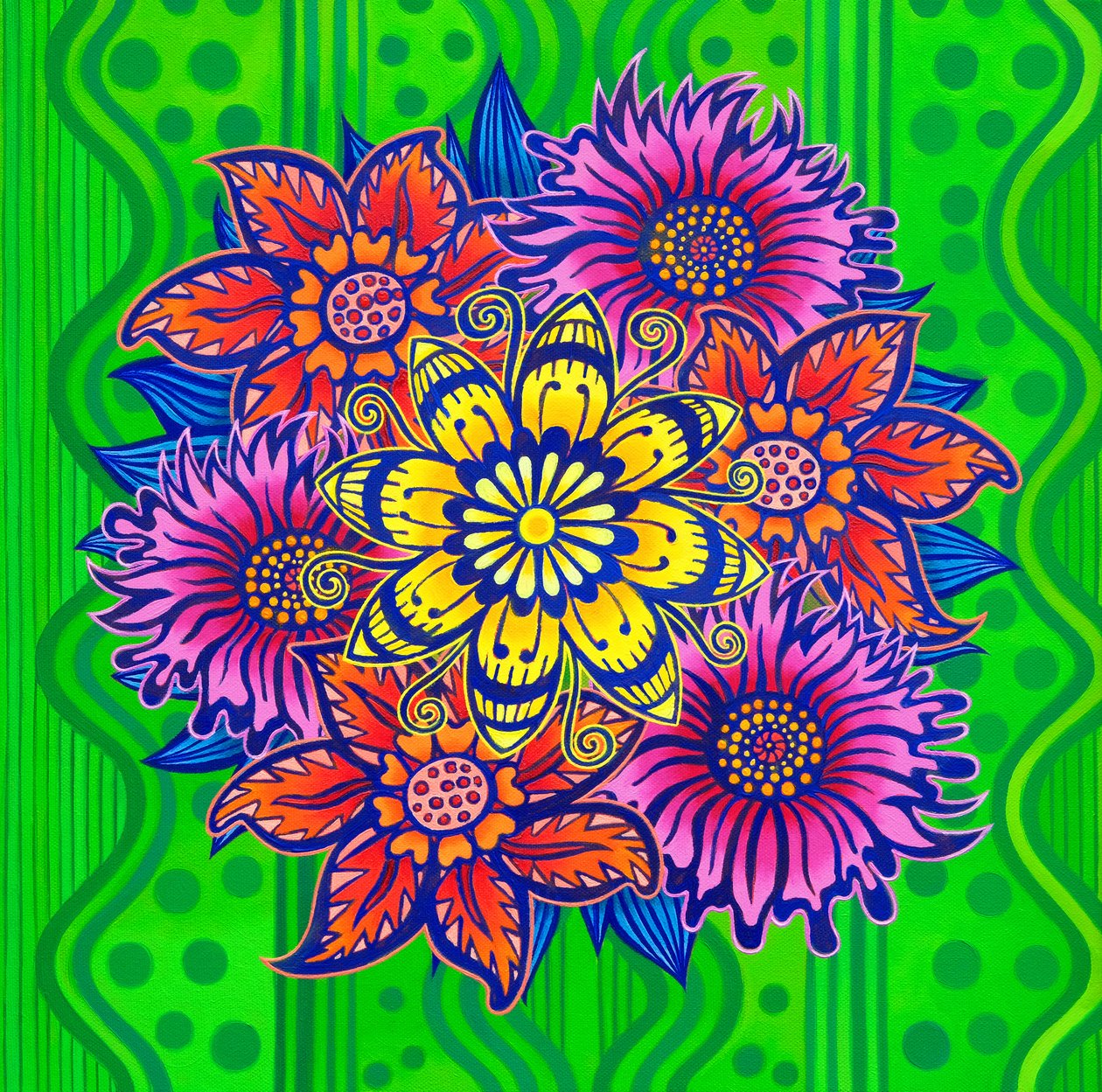 Bloemen op groen, 2022 door Jane Tattersfield