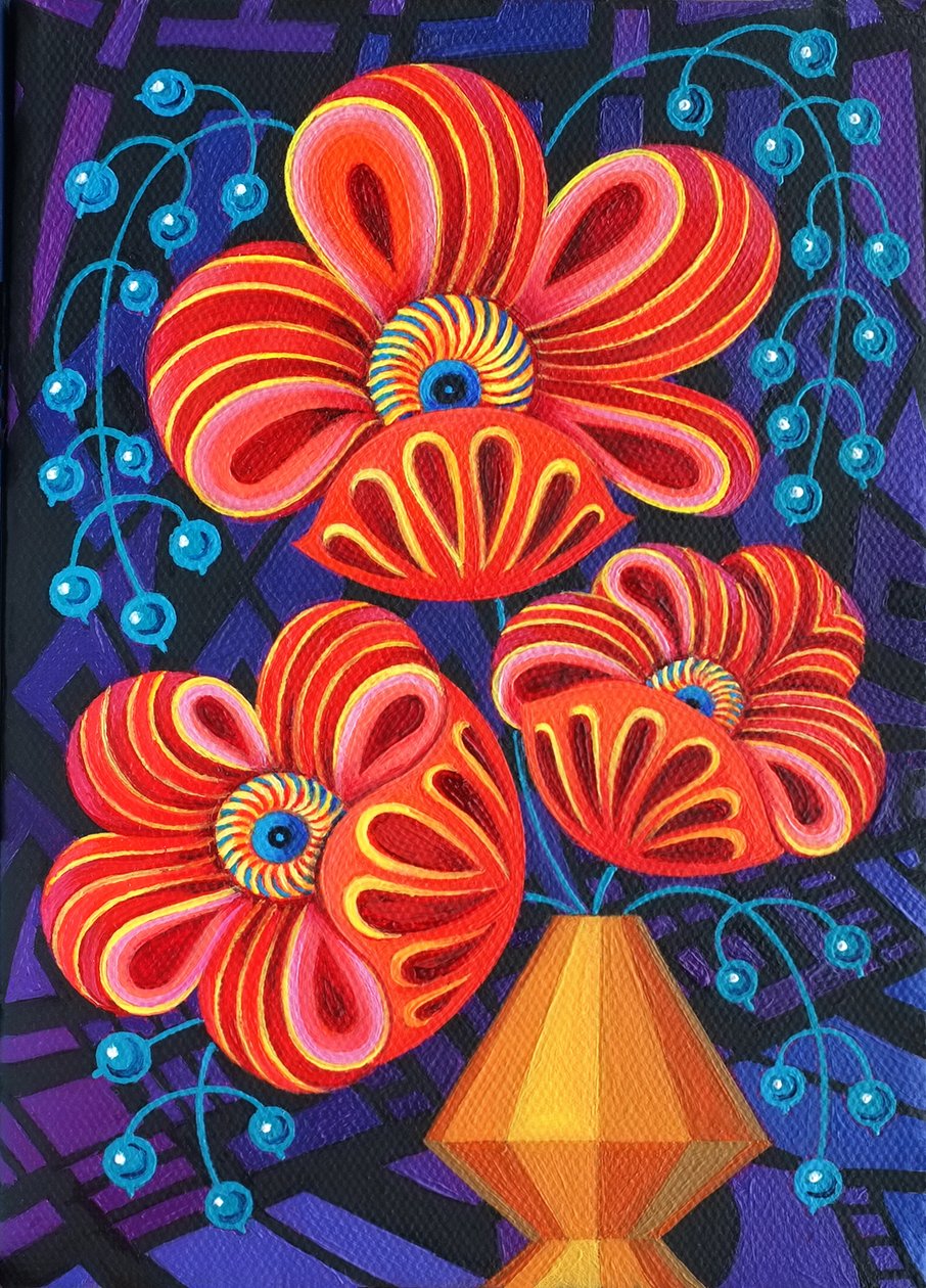 Rode bloemen met bessen, 2016 door Jane Tattersfield