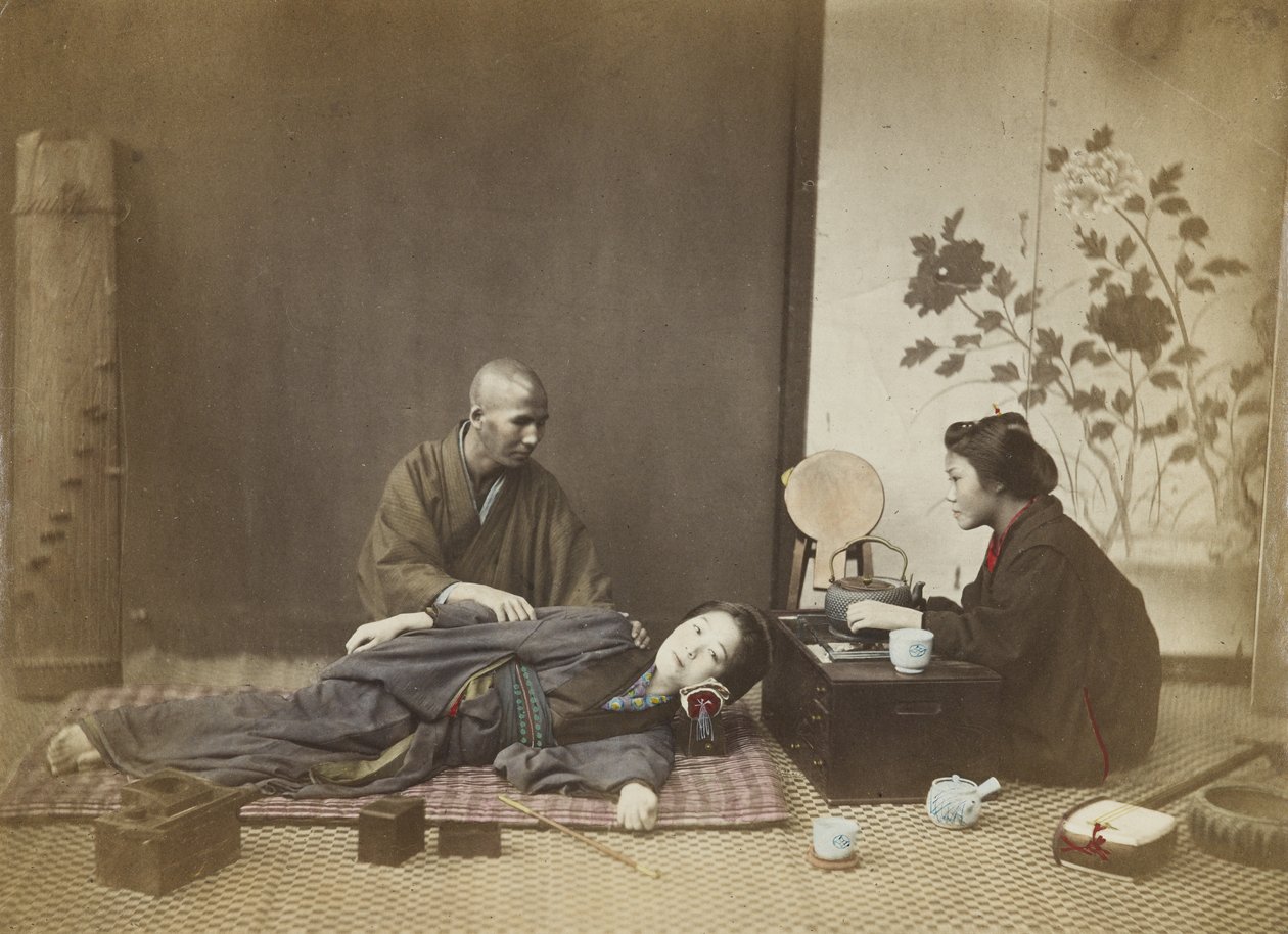 Japans binnenlands interieur (handgekleurde zwart-wit foto) door Japanese Photographer