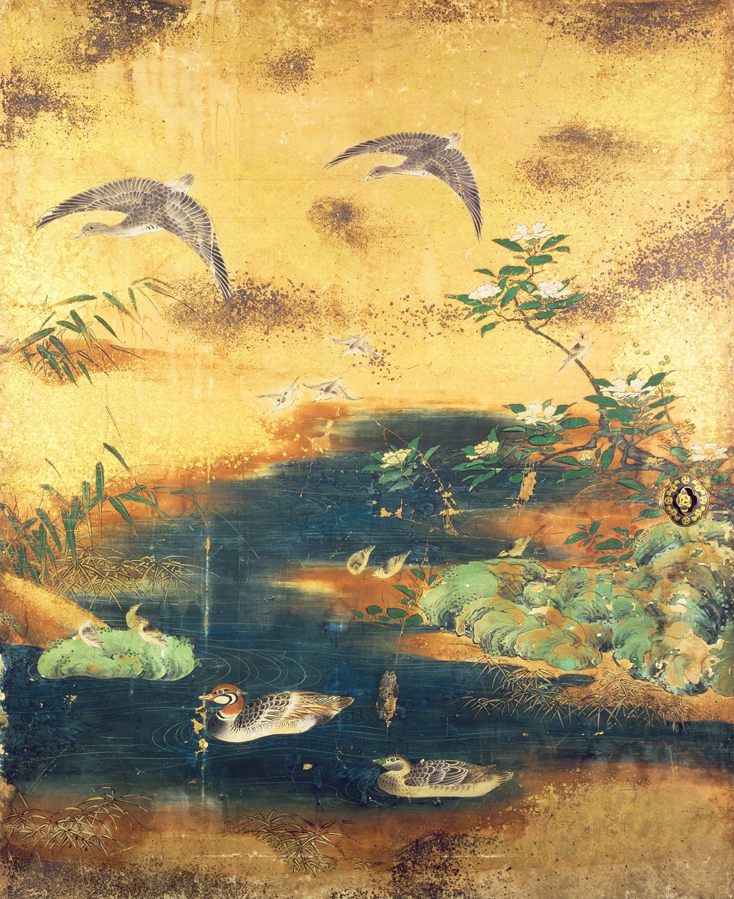 Vogels en bloemen schuifdeurpaneel door Japanese School
