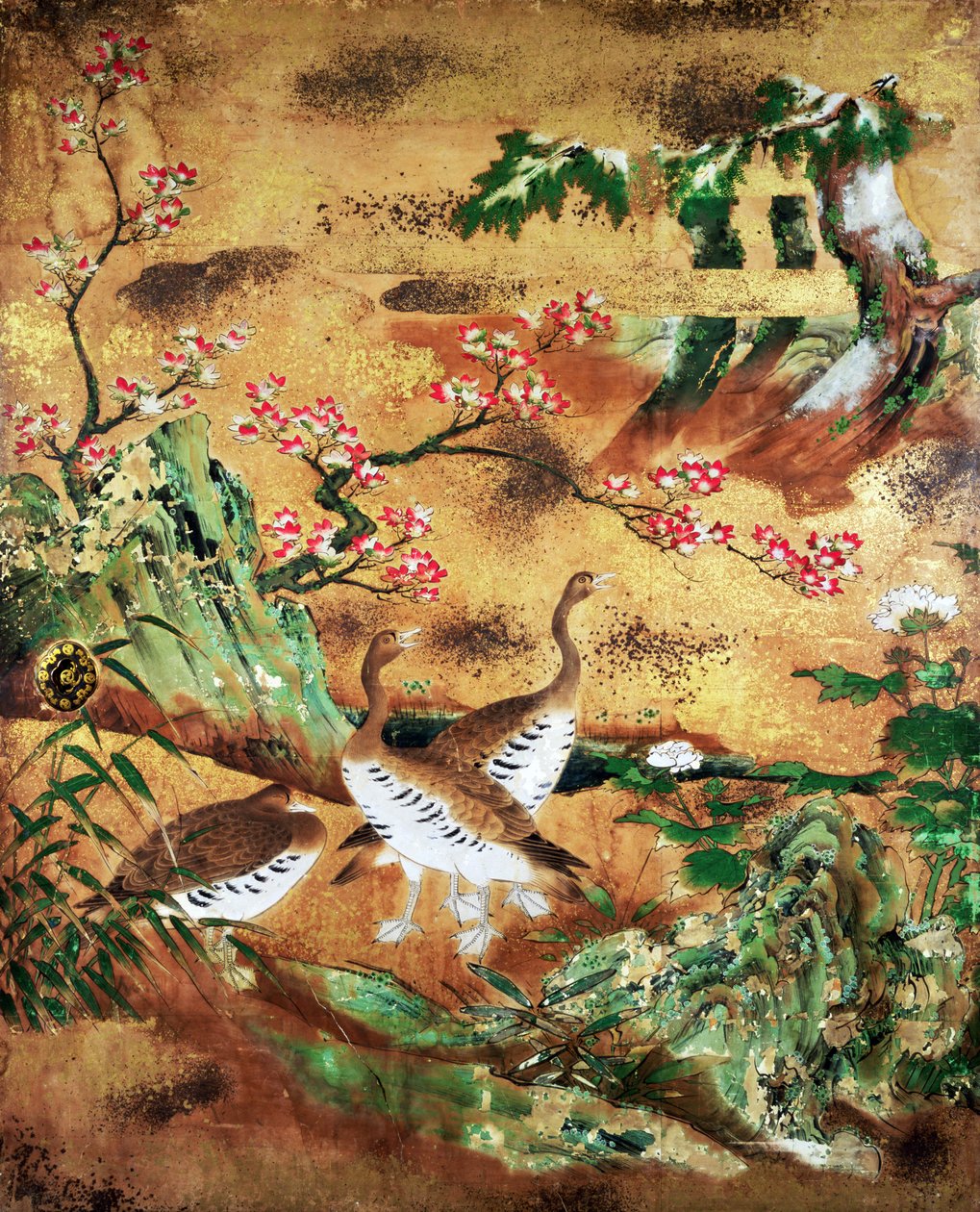 Vogels en bloemen schuifdeurpaneel door Japanese School