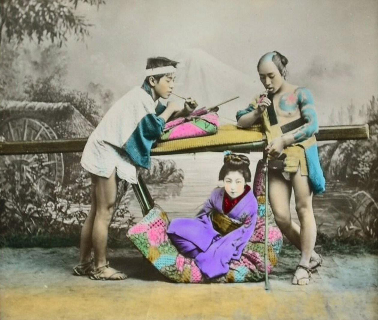 Handgekleurde Japanse albumine print, ca. 1880 door Japanese Photographer