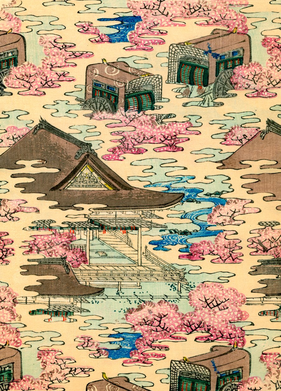 Abstract landschap met huizen door Japanese School