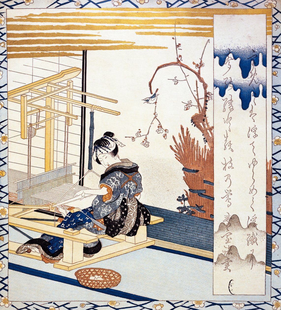 Zijdeweven, illustratie uit Japanse vrouwen door Japanese School