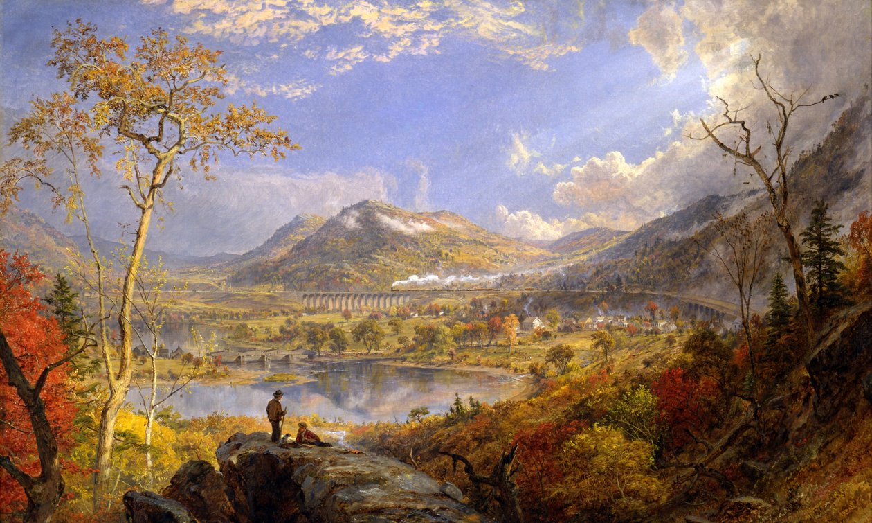 Viaduct van Starrucca, Pennsylvania door Jasper Francis Cropsey