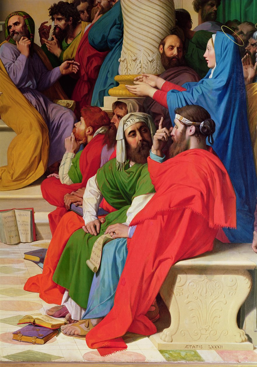 Jezus Onder de Doktoren, detail van de doktoren en de Maagd Maria, 1862 door Jean Auguste Dominique Ingres