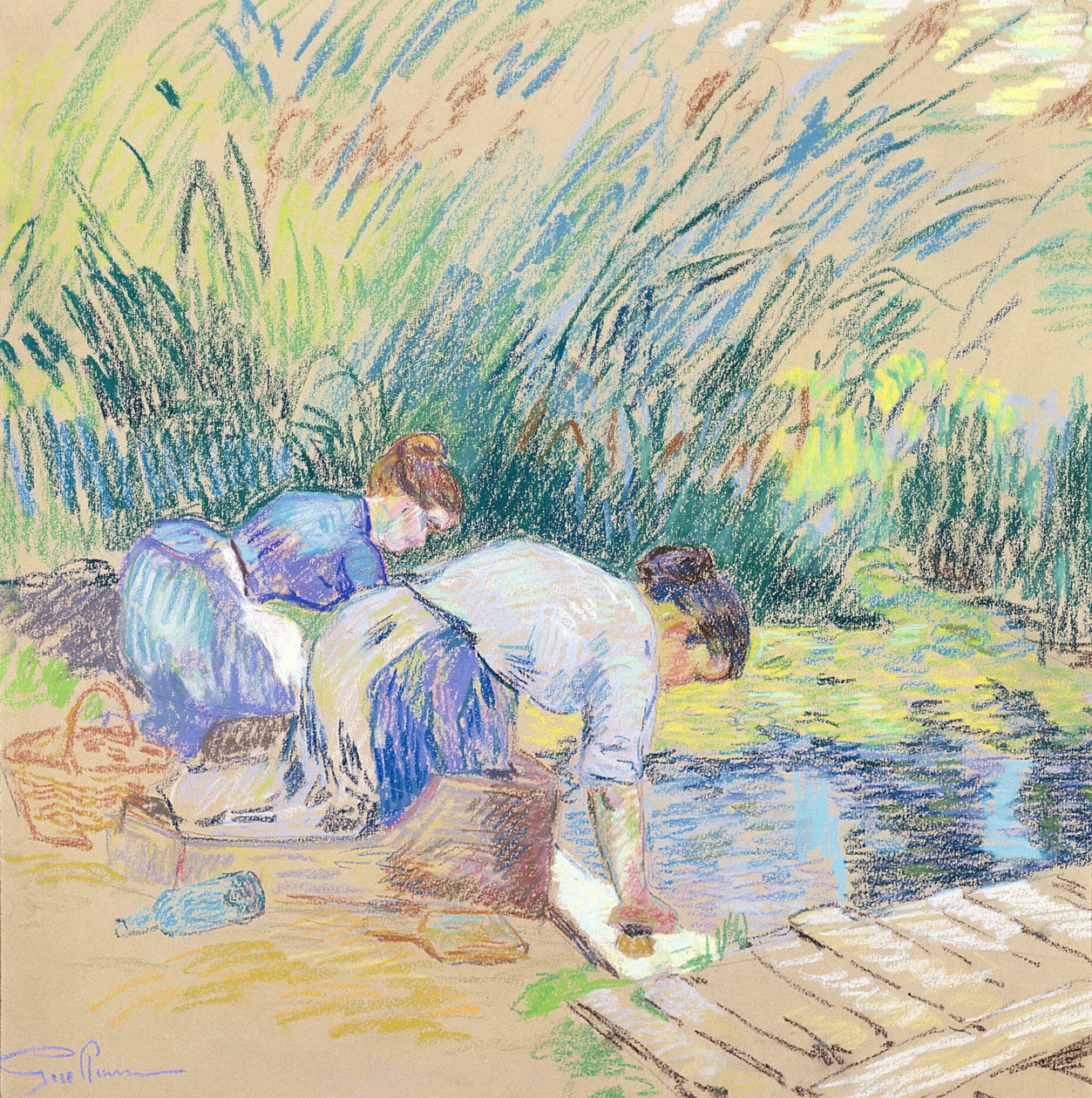 Twee Wasvrouwen door Jean Baptiste Armand Guillaumin
