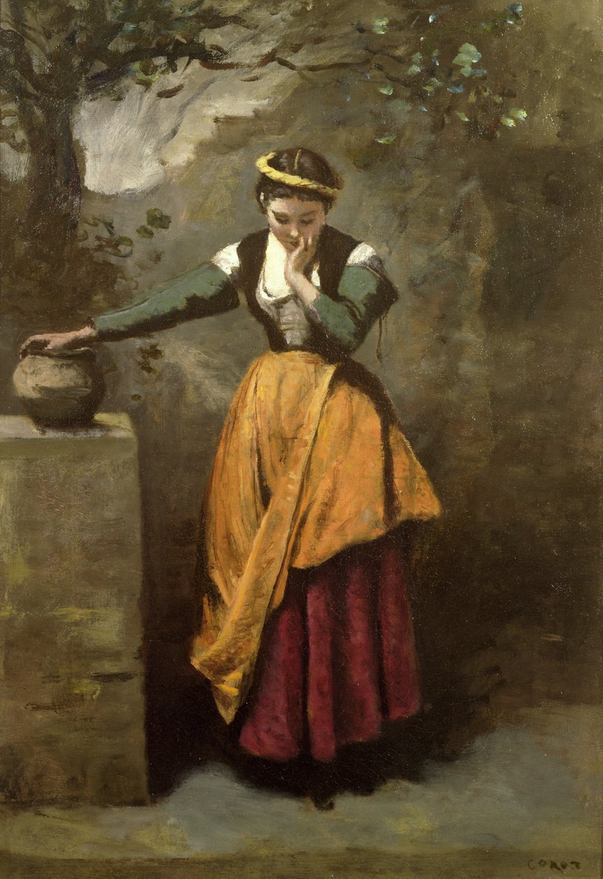 Dromer bij de fontein, ca. 1860 door Jean Baptiste Camille Corot