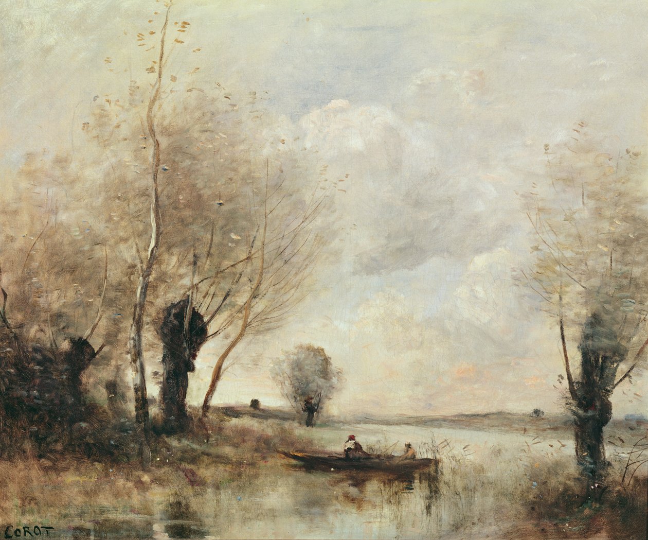 Vissers aangemeerd bij een oever door Jean Baptiste Camille Corot