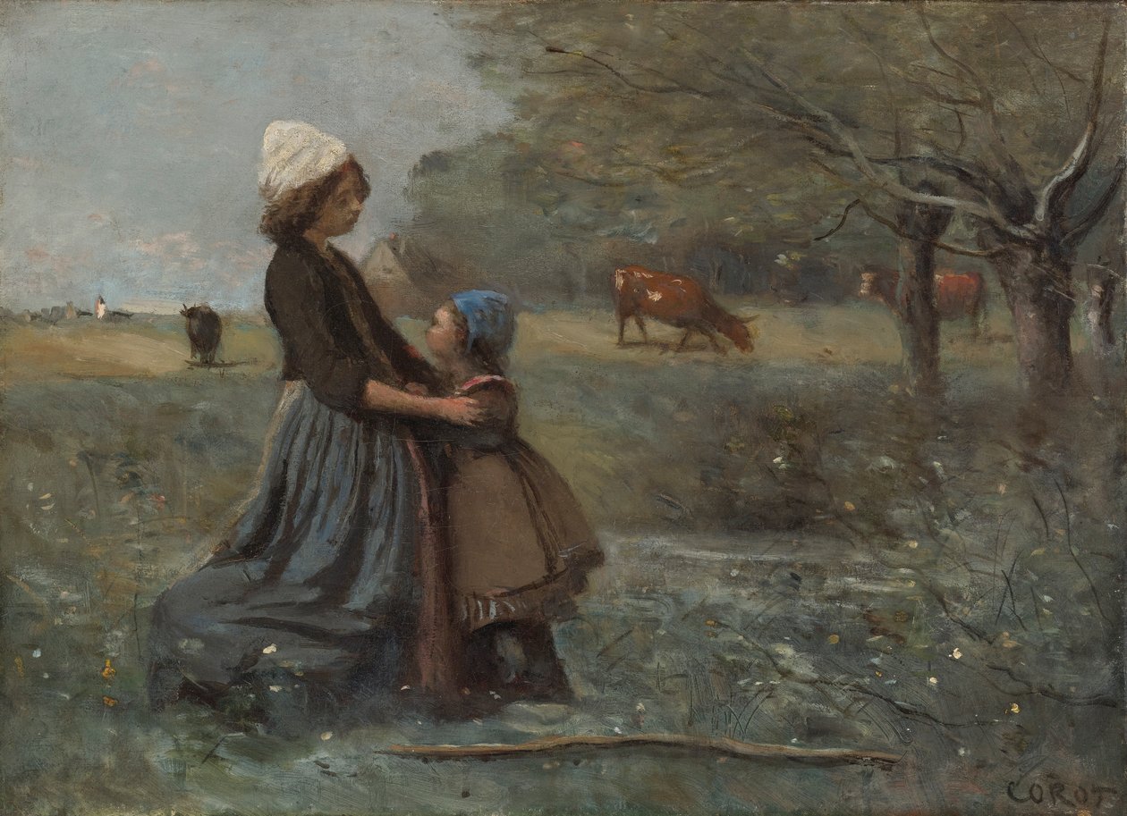 De twee zussen in de prairie door Jean Baptiste Camille Corot