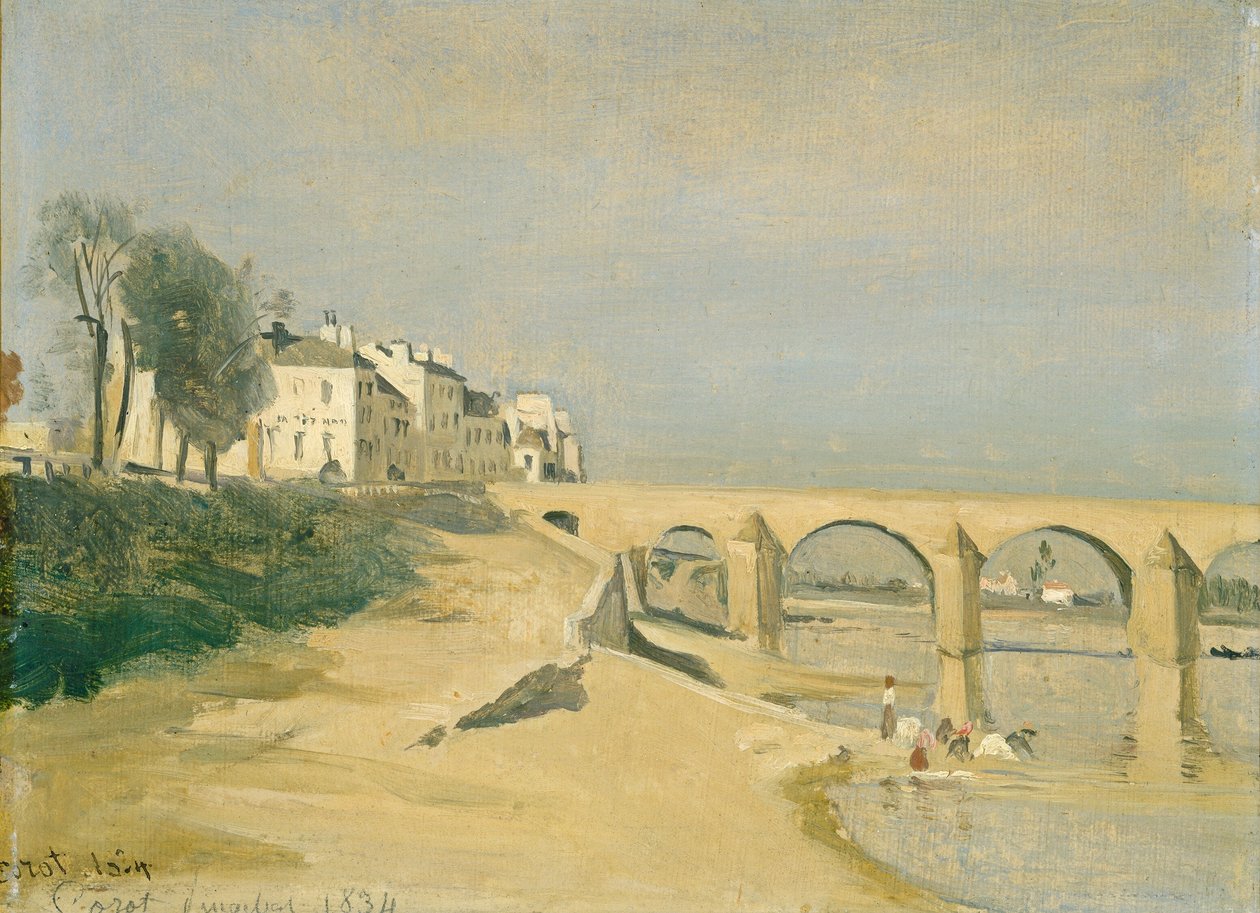 Brug over de Saône in Mâcon door Jean Baptiste Camille Corot