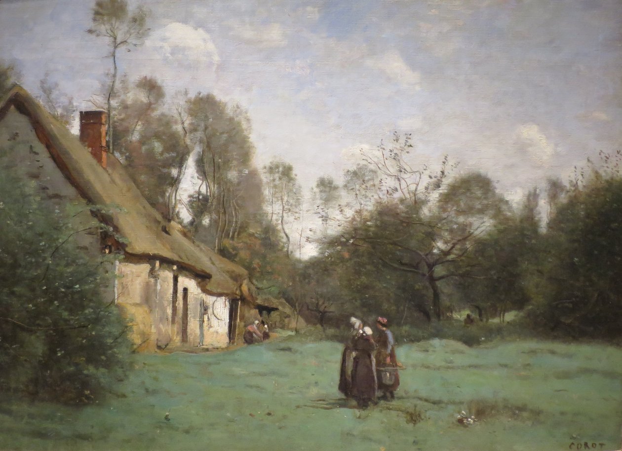 Rieten huisje in Normandië door Jean Baptiste Camille Corot