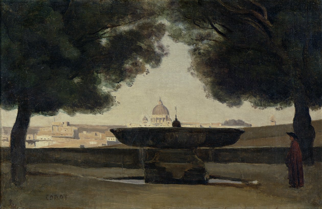 De fontein van de Franse Academie in Rome, 1826-27 door Jean Baptiste Camille Corot