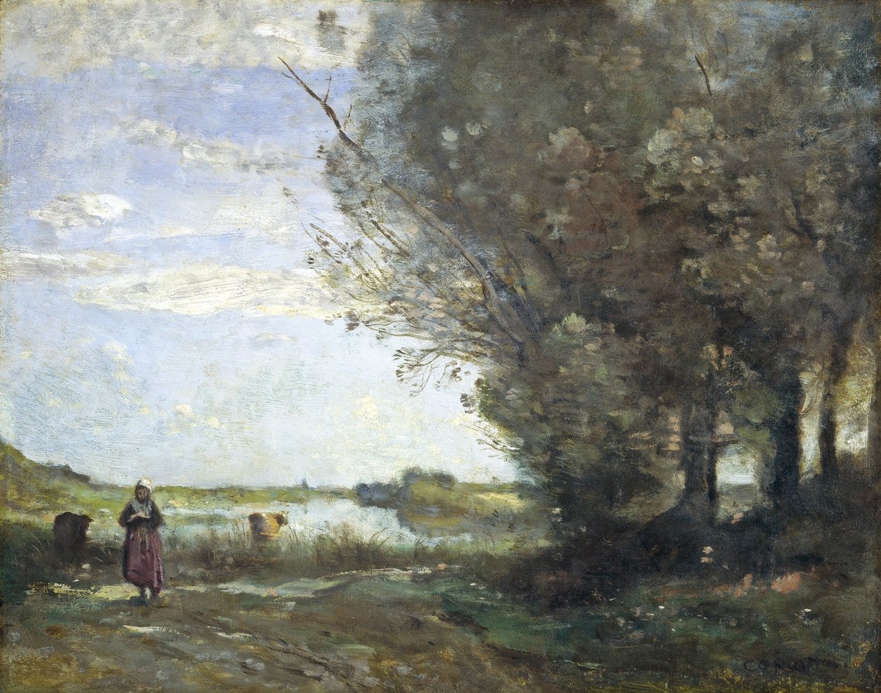 Uitzicht op de rivier door Jean Baptiste Camille Corot