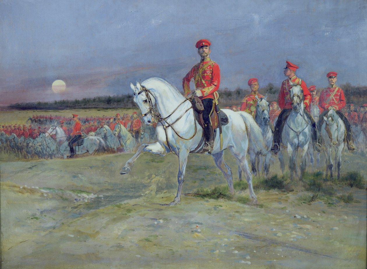 Tsarevitsj Nicolaas (1894-1917) inspecteert de troepen, 1899 door Jean Baptiste Edouard Detaille