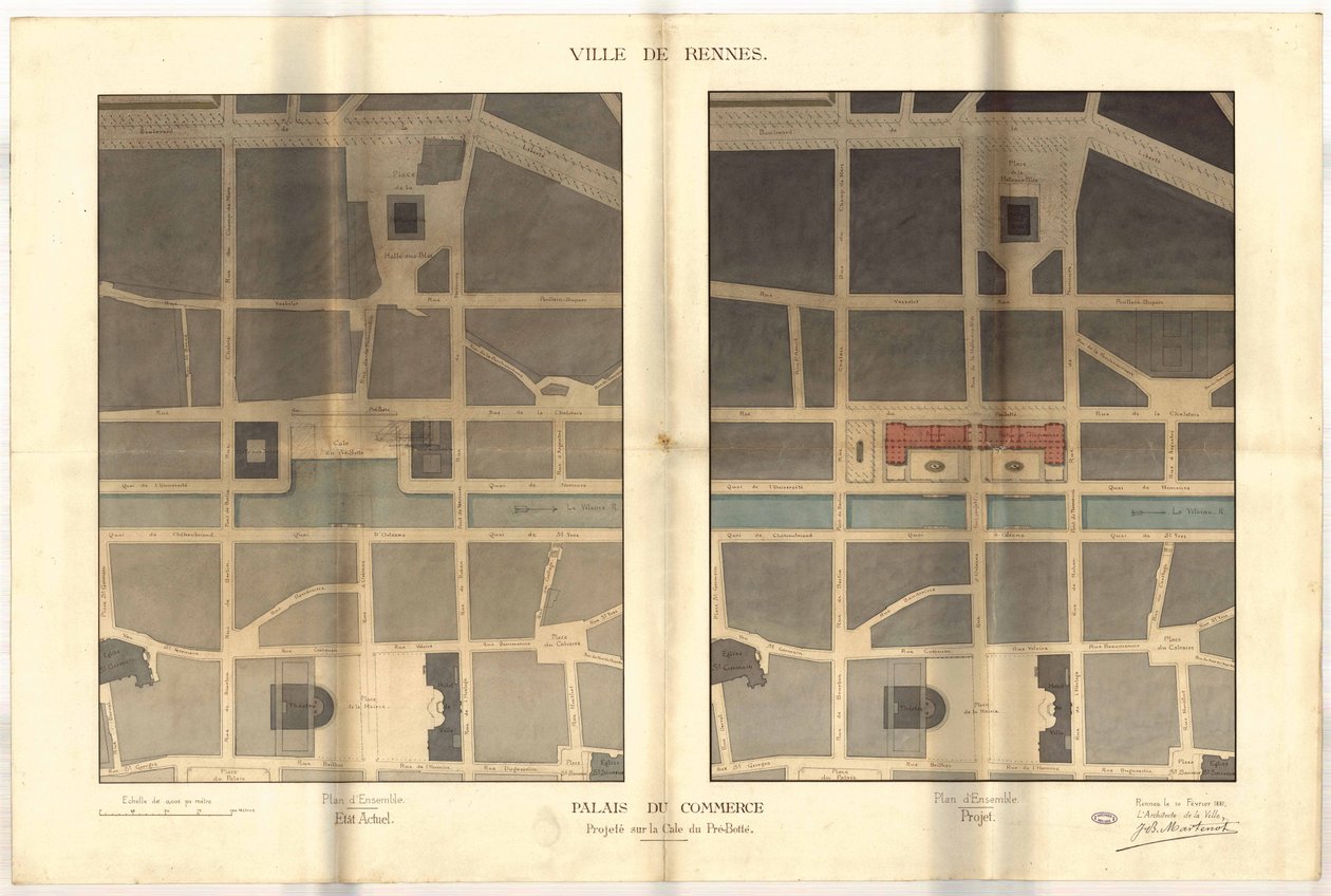 Palais du Commerce gepland aan de kade van Pré-Botté, Rennes door Jean Baptiste Martenot