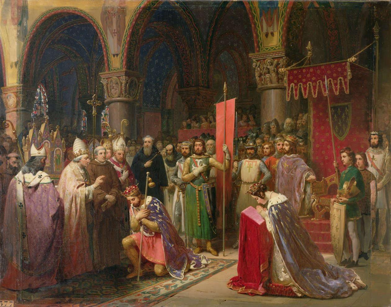 Lodewijk VII de Jonge, koning van Frankrijk, neemt de banier in St. Denis in 1147 door Jean Baptiste Mauzaisse