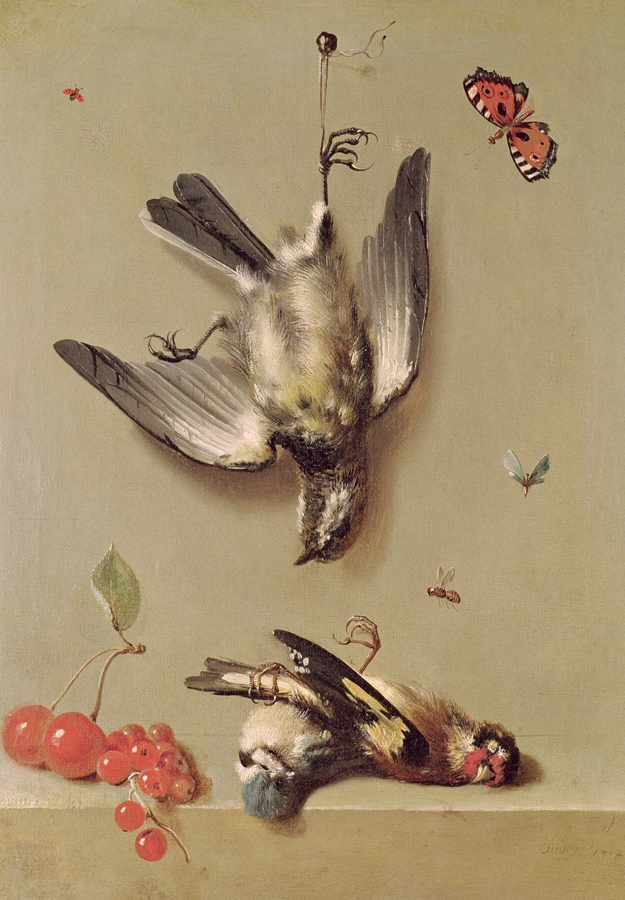 Stilleven van dode vogels en kersen, 1712 door Jean Baptiste Oudry