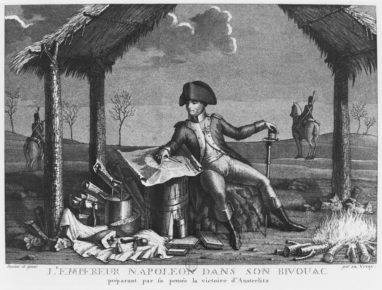 Bivak van Keizer Napoleon I die de Overwinning van Austerlitz Plant, 1805 door Jean Baptiste Verzy