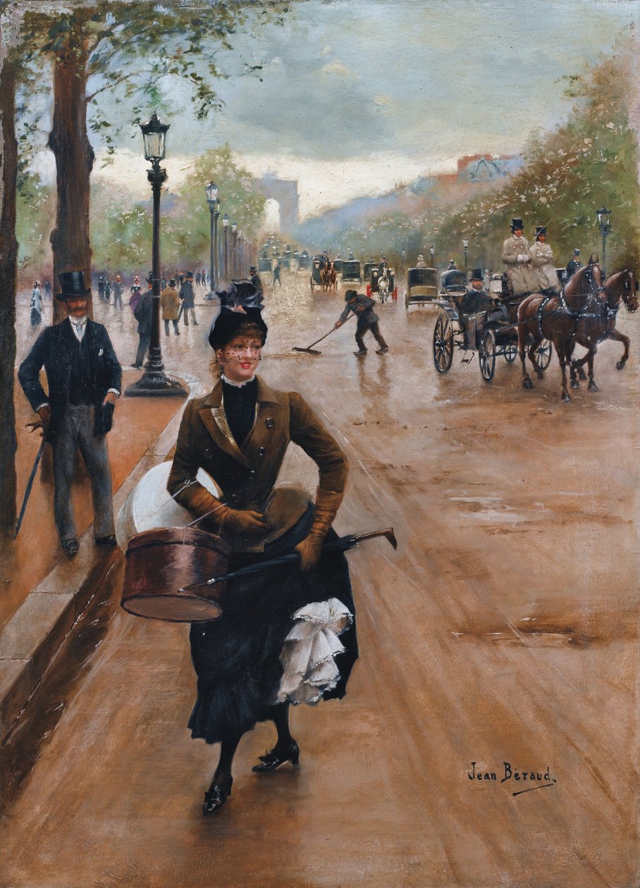 De modiste op de Champs Elysees door Jean Beraud