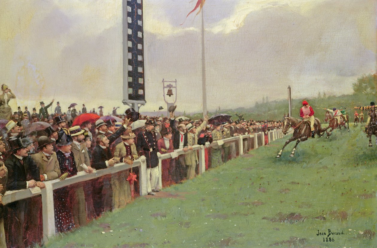De Renbaan van Longchamps, 1886 door Jean Beraud