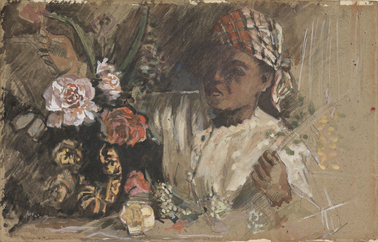 Zwarte vrouw met pioenen, ca. 1870 door Jean Frederic Bazille