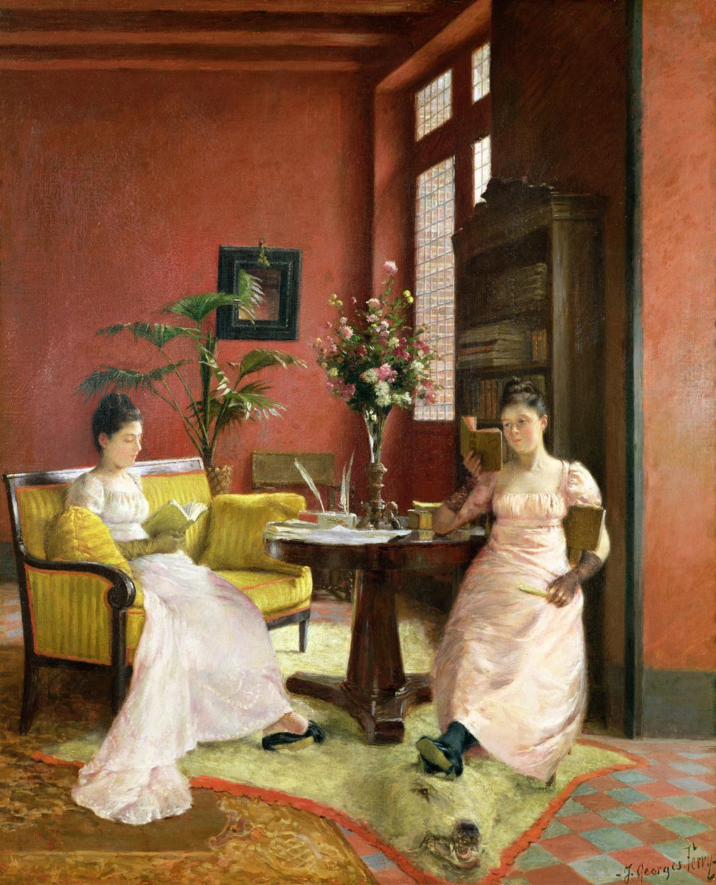 Twee Vrouwen die Lezen in een Interieur door Jean Georges Ferry