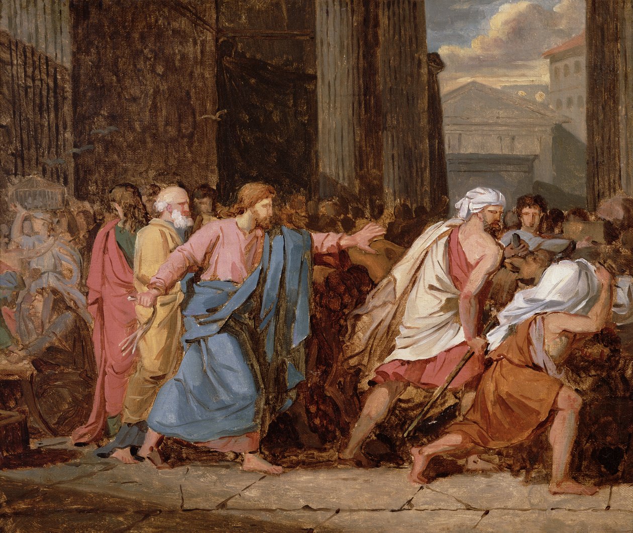 Jezus verdrijft de kooplieden uit de tempel door Jean Germain Drouais