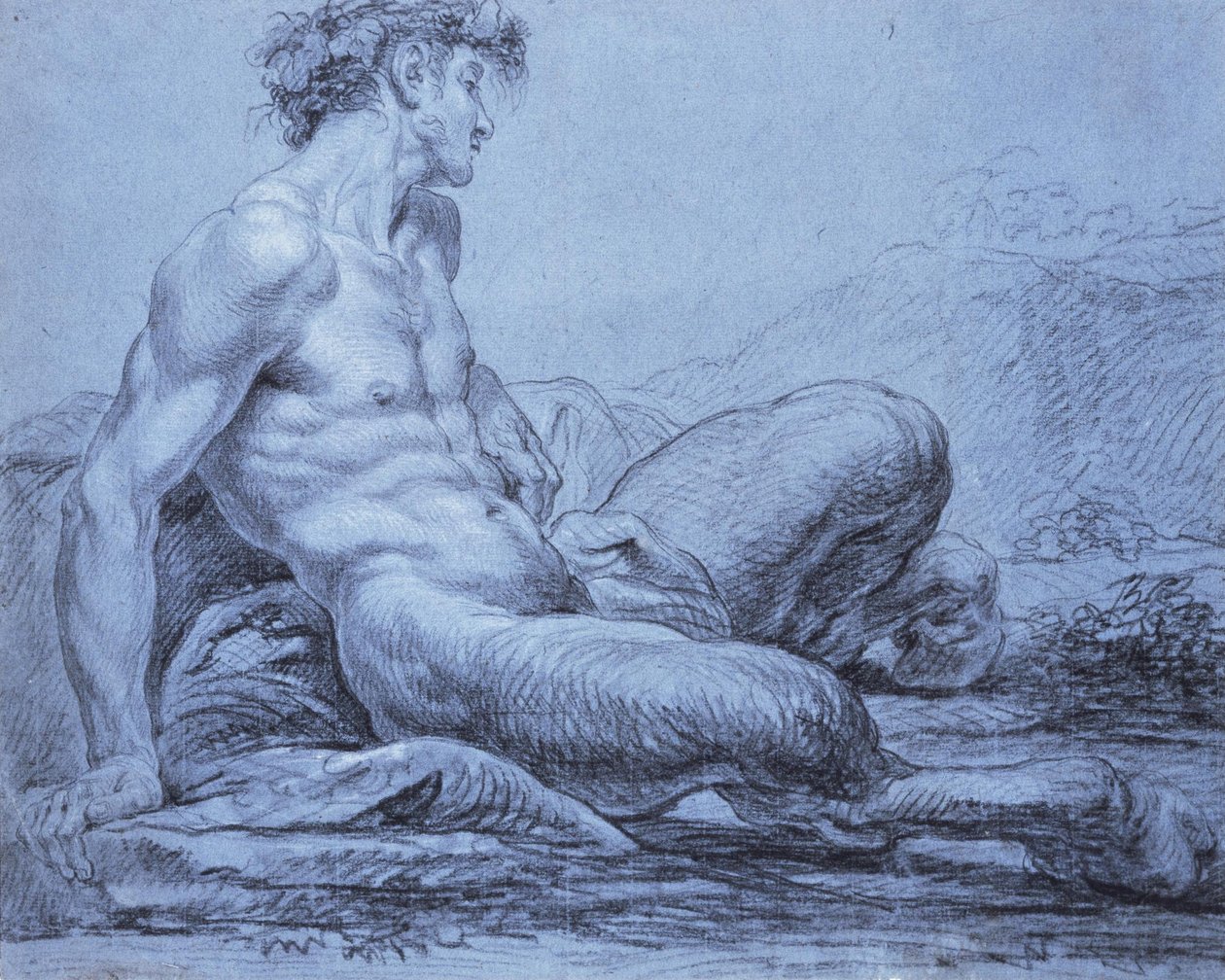 Een Zittende Faun door Jean Bernard Restout