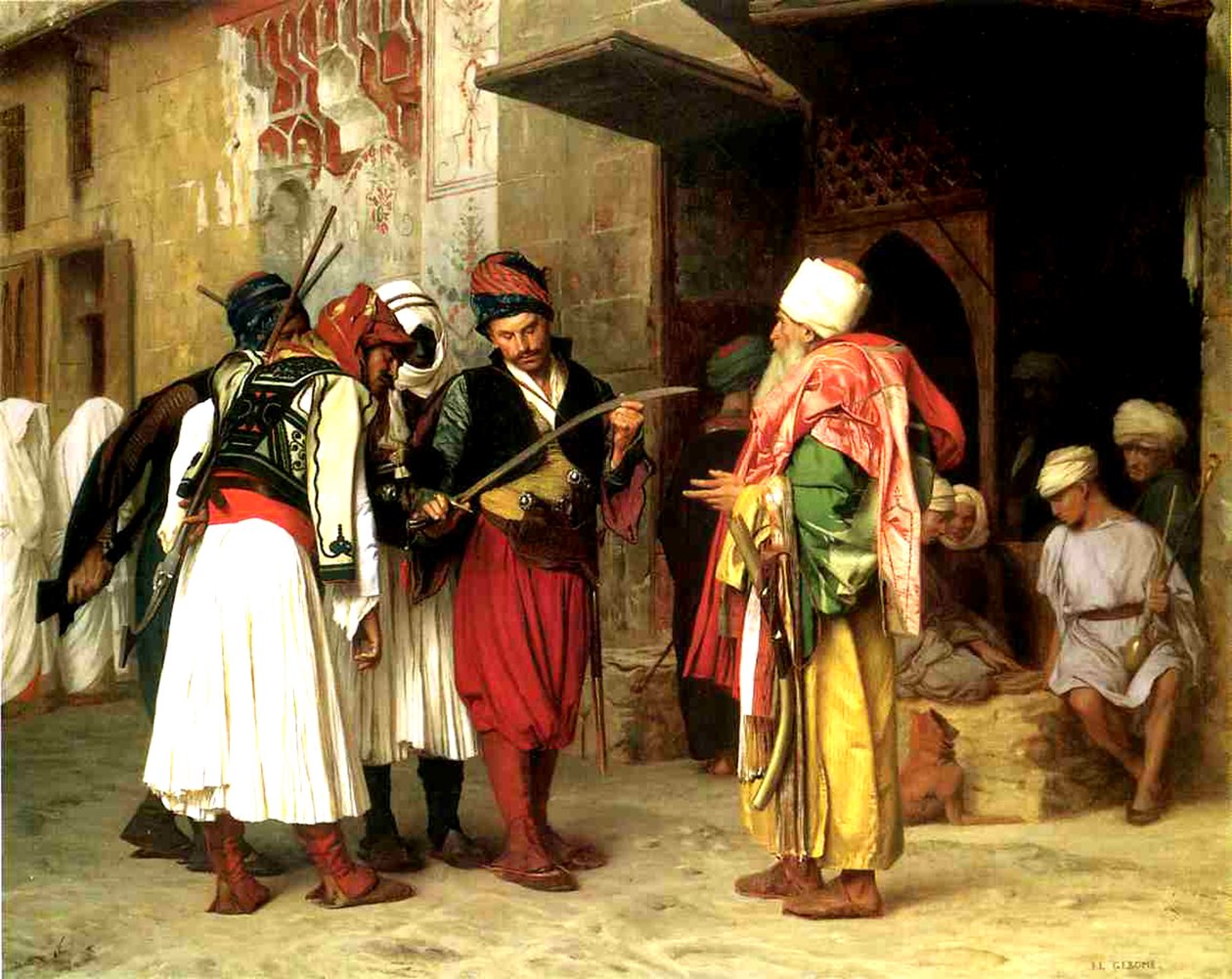Oude klerenhandelaar, Caïro, 1866 door Jean Leon Gerome