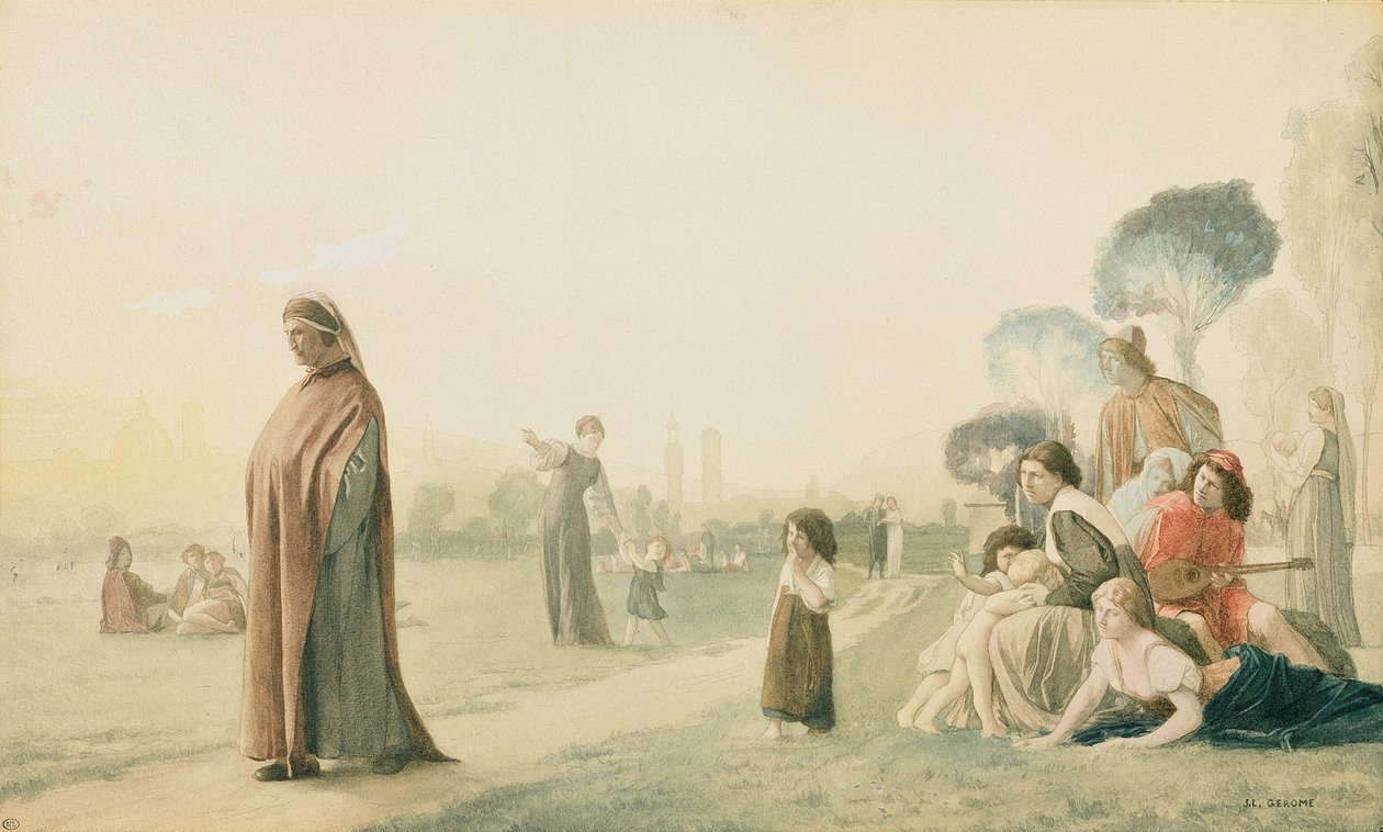 Dante die Mediteert in de Cascine Tuin, Florence door Jean Leon Gerome