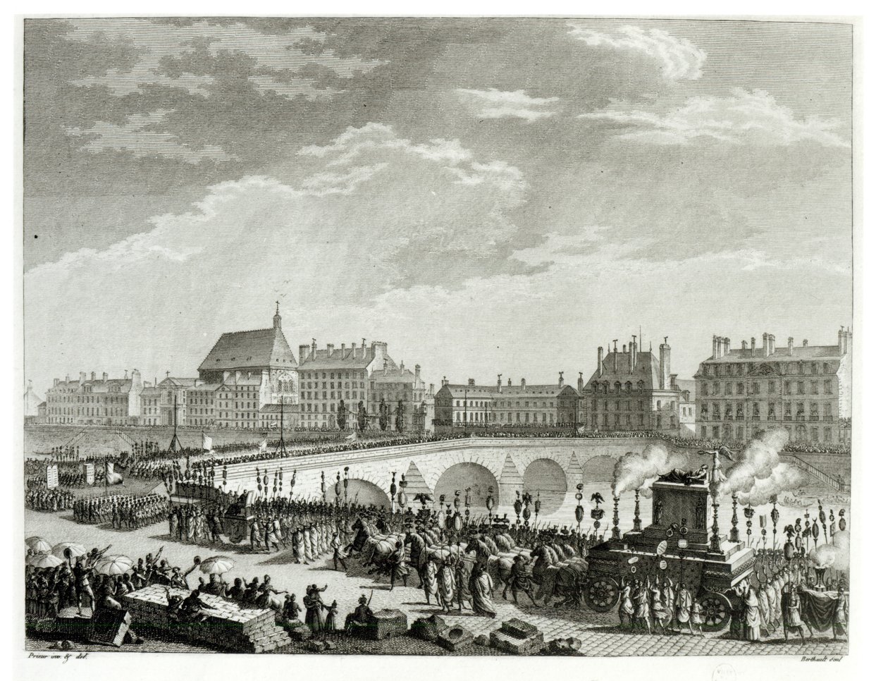 De triomf van Voltaire, 11 juli 1791, gegraveerd door Pierre Gabriel Berthault (1737-1831) door Jean Louis the Younger Prieur