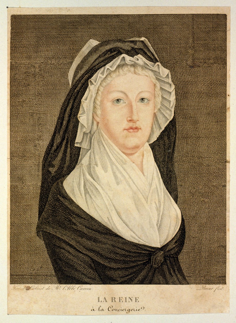 De koningin in een gevangeniscel in de Conciergerie, uitgegeven 1794 door Jean Louis the Younger Prieur