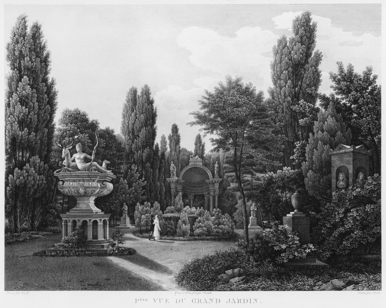 Eerste aanblik van de grote tuin, Musée des Monuments Français, Parijs, illustratie uit 