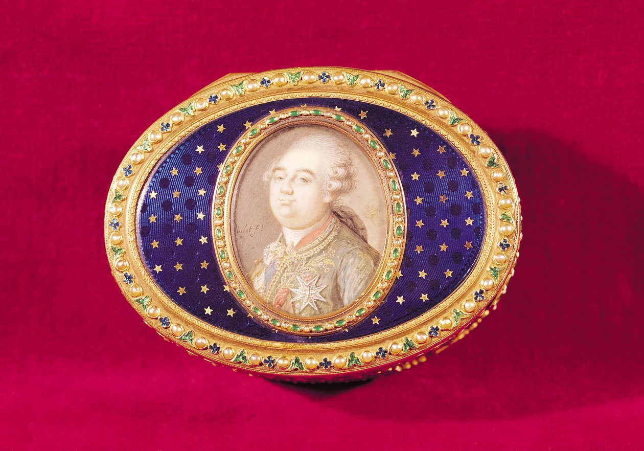 Snuffeldoos met een portretminiatuur van Lodewijk XVI (1754-93) op ivoor door Pierre Noel Violet, 1780 door Jean Nicolas Meuniere