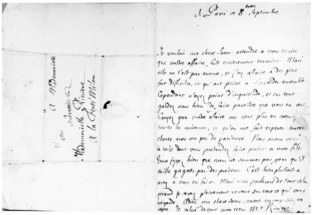 Brief aan zijn zus, Marie, in La Ferté-Milon door Jean Racine