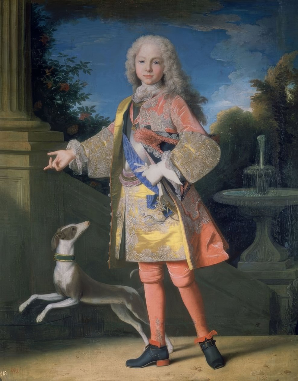 Portret van Ferdinand van Bourbon, Prins van Asturië, ca. 1725–1735 – 144 × 116 cm – olieverf op doek – Franse barok – voor restauratie – NP 2333. Kunstenaar: JEAN RANC. Ook bekend als: FERNANDO VI, KIND. Locatie: MUSEO DEL PRADO-PINTURA, MADRID, SPANJE door Jean Ranc