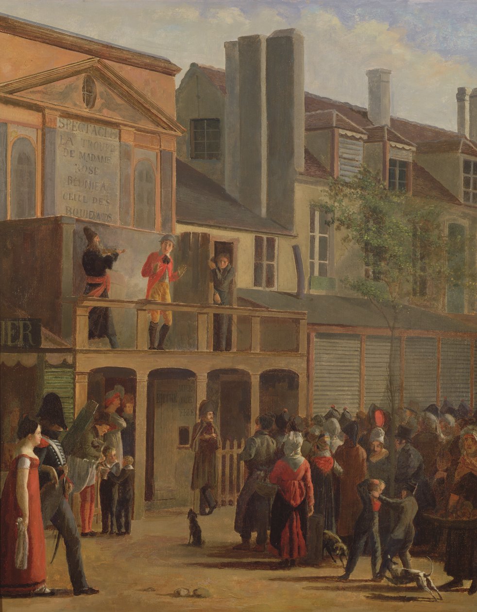 Straattheateroptreden van Bobeche en Galimafre, c.1820 door Jean Roller