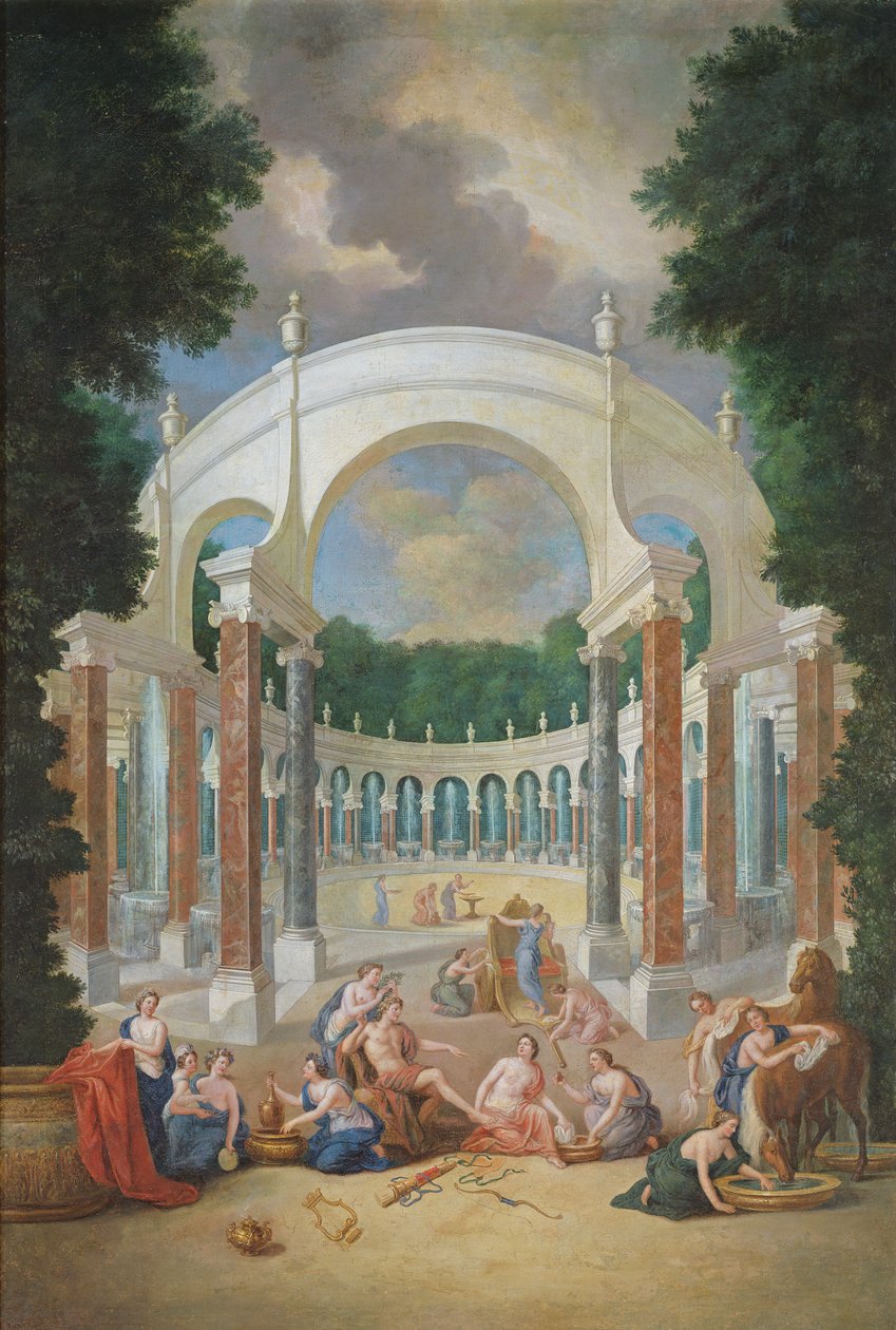 De Bossen van Versailles. Uitzicht op de Colonnade met Apollo en de Nimfen door Jean the Younger Cotelle