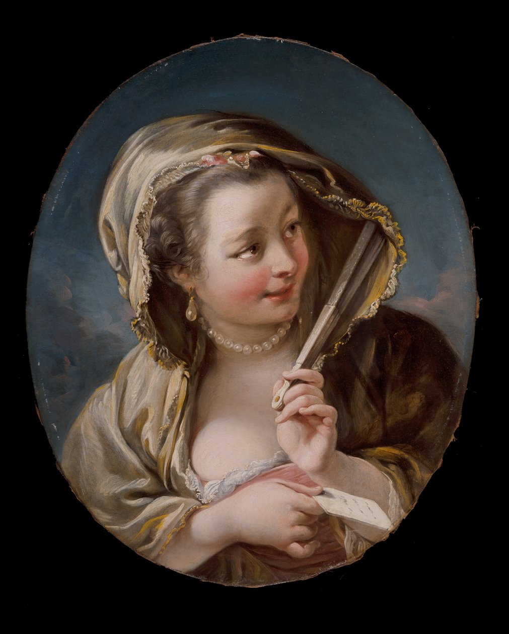 Een vrouw met een waaier door Jean Baptiste Deshays