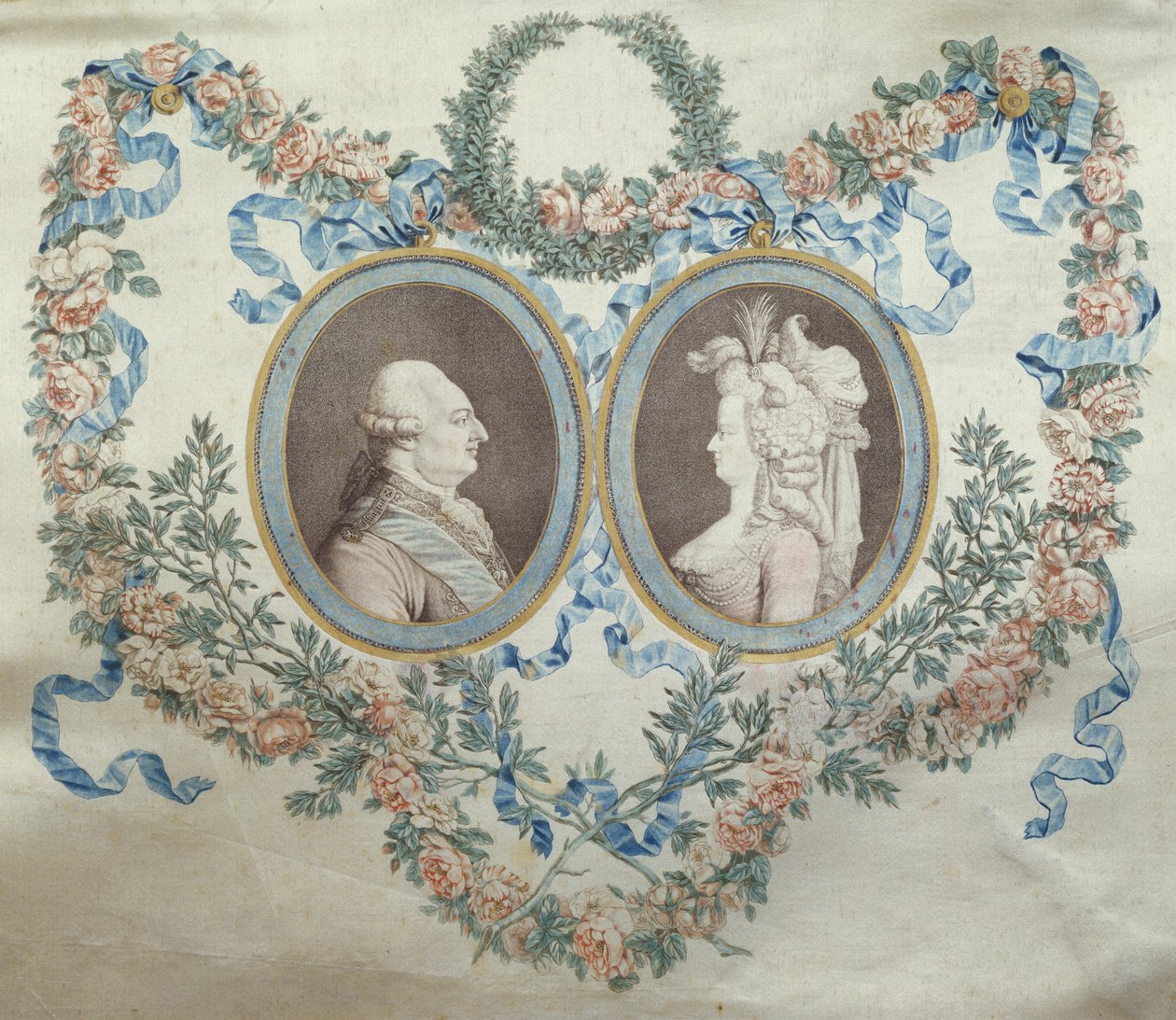 Omslag van Bonbonniere met afbeelding van Lodewijk XVI en Marie Antoinette door Jean Francois Janinet