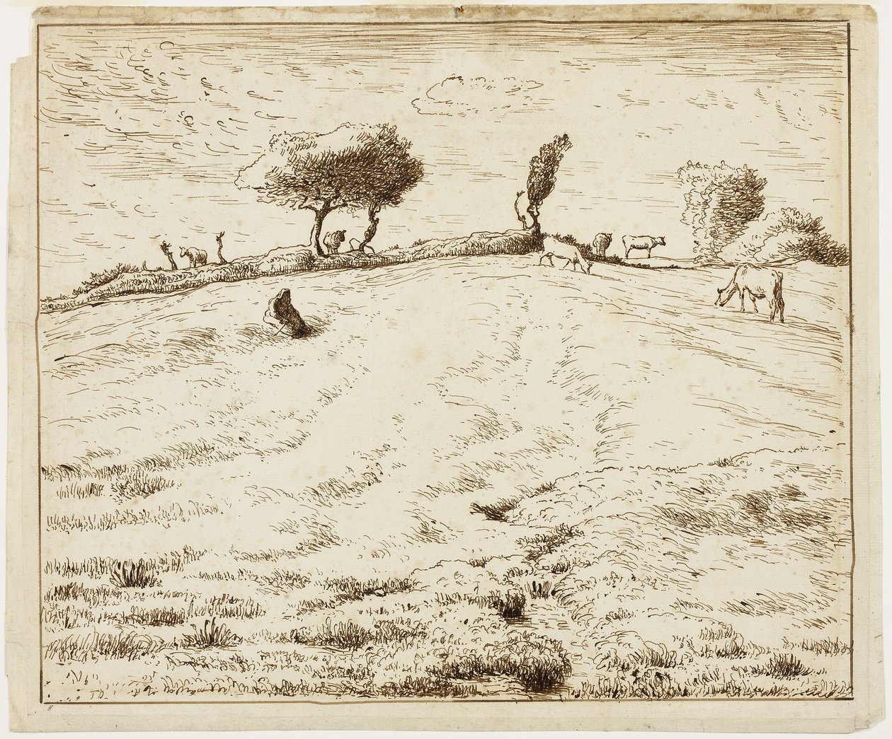 Landschap - Heuvel in Gruchy, Normandië door Jean Francois Millet
