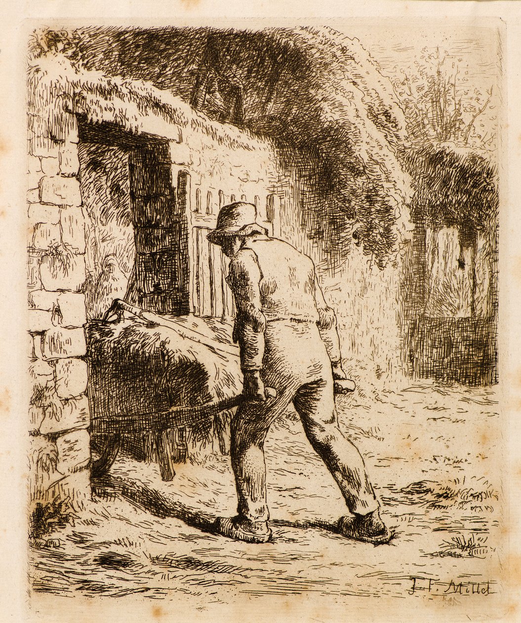 Man met kruiwagen door Jean Francois Millet