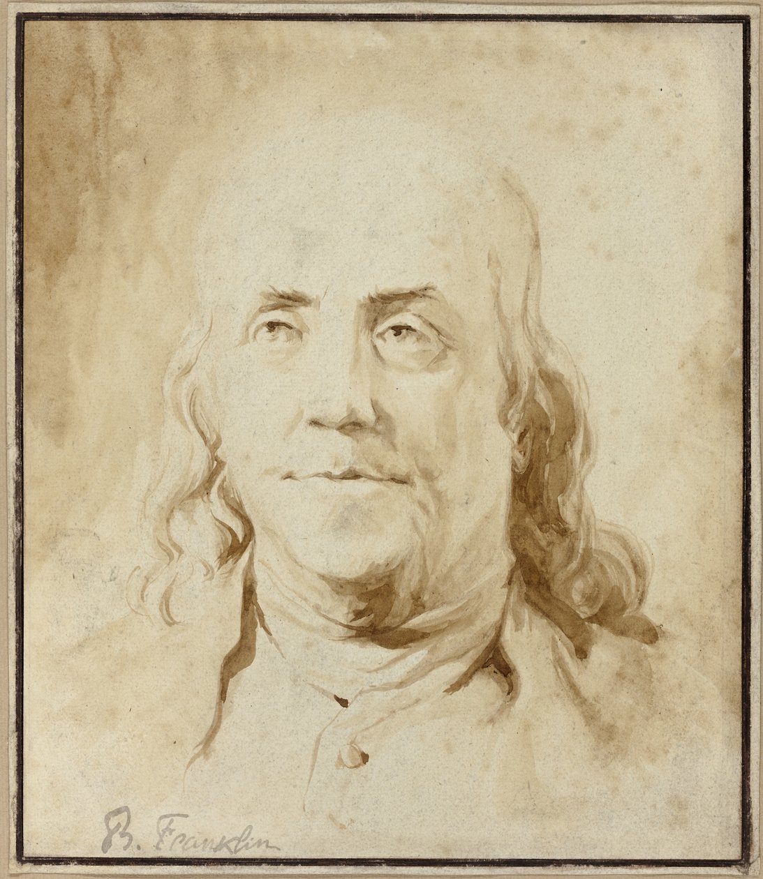 Benjamin Franklin, ca.1778 (penseel  bruine inkt) door Jean Honore Fragonard
