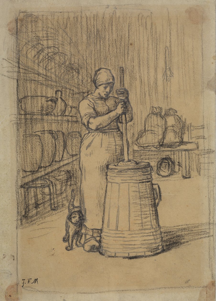 Studie voor vrouw die boter karnet door Jean Francois Millet