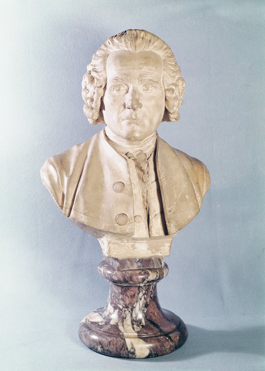 Buste van Jean-Jacques Rousseau (1712-78) (marmer) door Jean Antoine Houdon