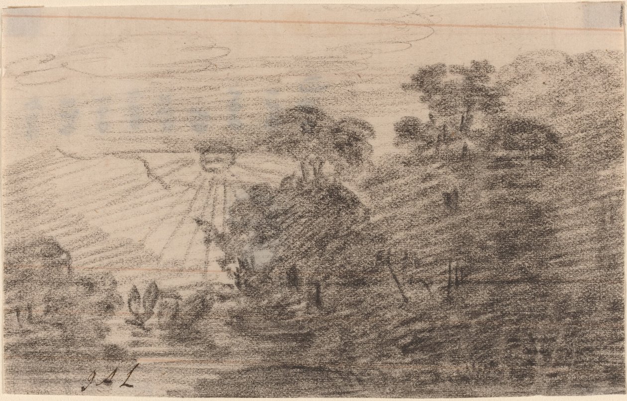 Zonsondergang boven een Bergmeer door Jean Antoine Linck
